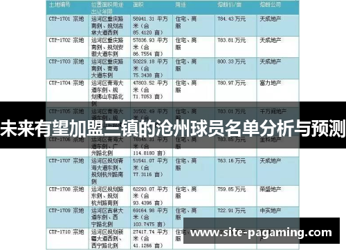 未来有望加盟三镇的沧州球员名单分析与预测